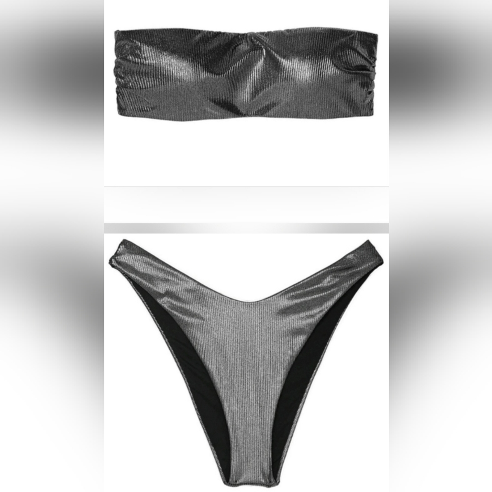M/S VS Swim Bandeau Bikini Top Brazilian Bikini Set Black Foil